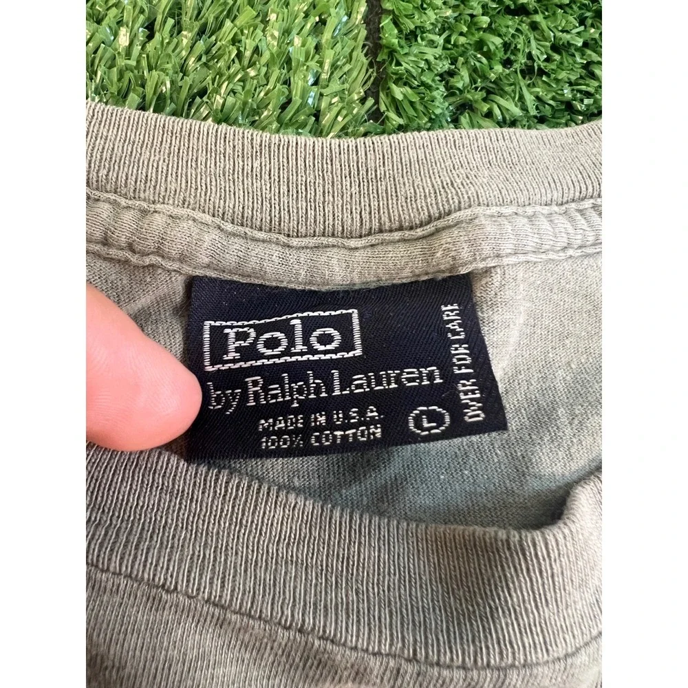 Polo Ralph Lauren Mens Long Sleeve Pocket T-Shirt Olive Green Made in USA Large